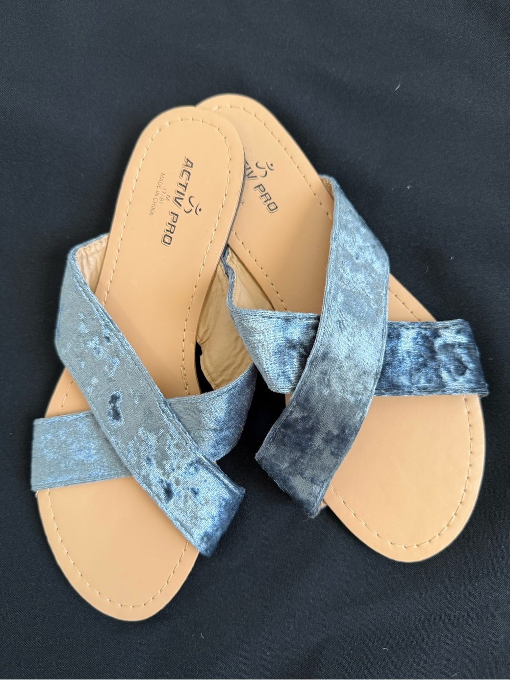 Blue Velvet Cross-Strap Women’s Sandals